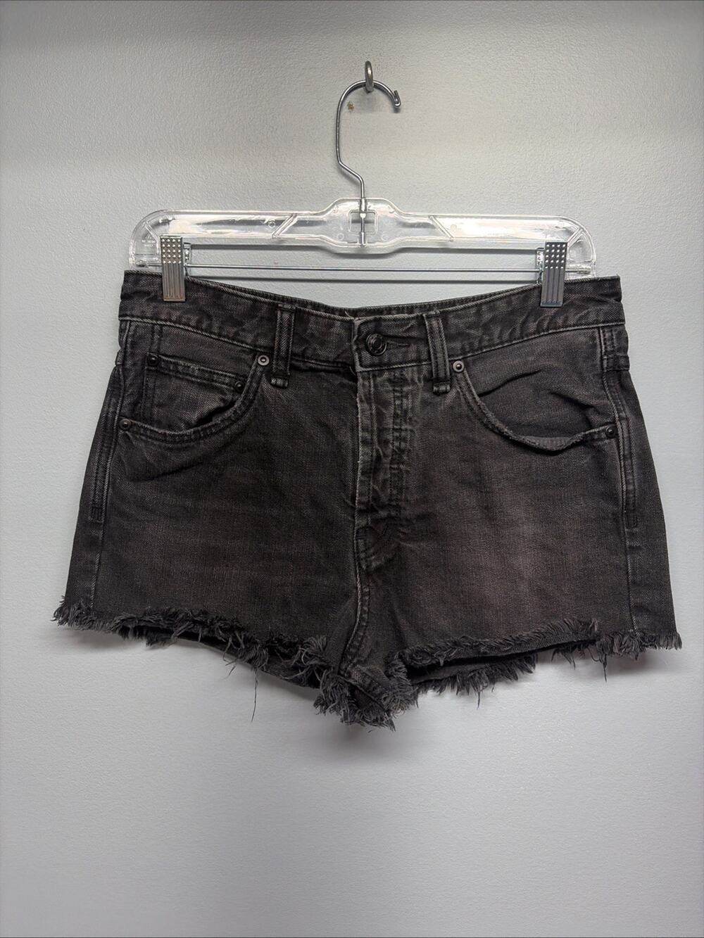 We The Free People Jean Shorts Womens 27 Cut Off Faded Black Button Fly Frayed